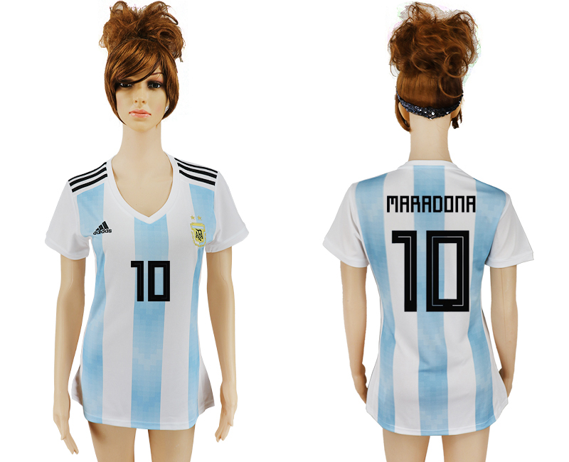 Maillot de femmes par cher Argentina #10 MARADONA 2018 FIFA Worl